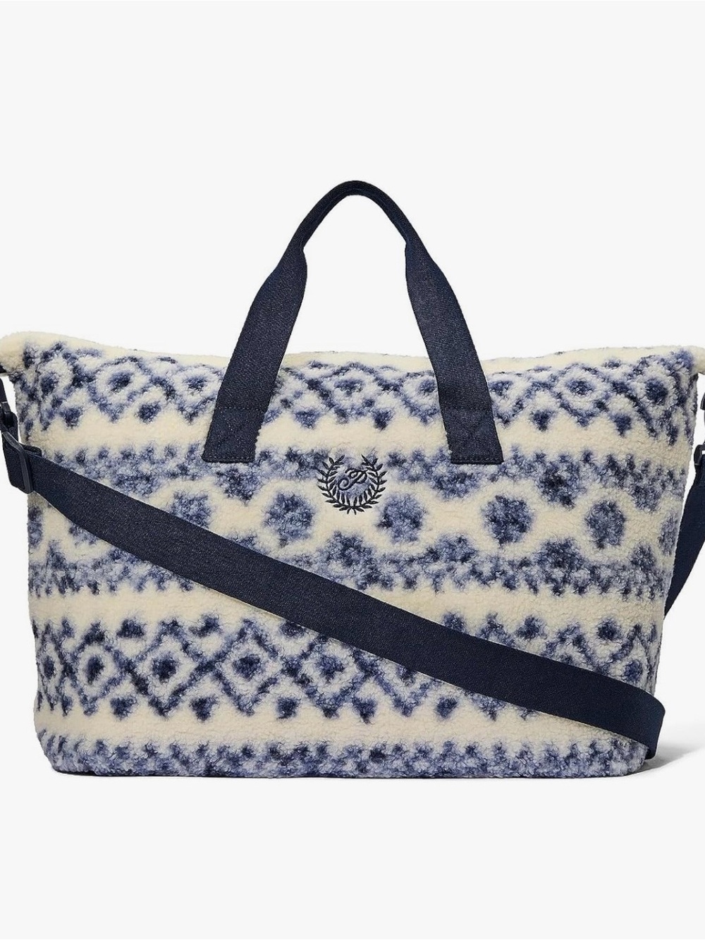 Victoria’s Secret Weekender Patterned Sherpa Tote Bag - Navy & Cream